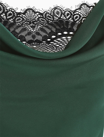 Caraco satiné col bénitier à dentelle - Vert émeraude - 3