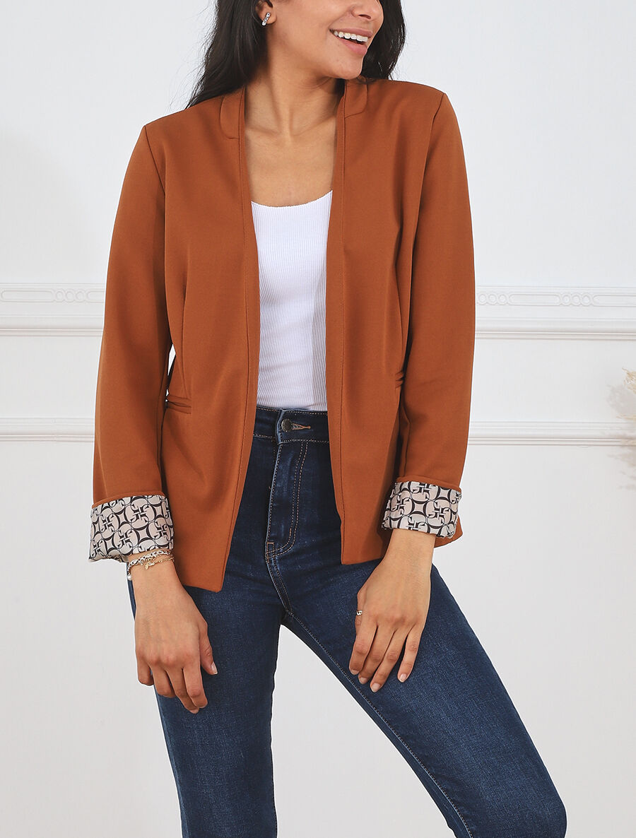 Veste droite à revers graphique - Camel - 4