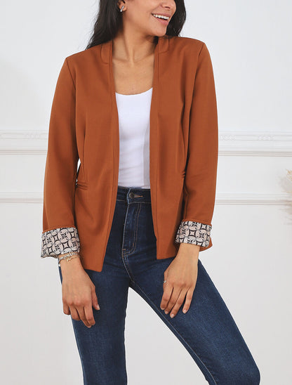 Veste droite à revers graphique - Camel - 4