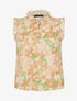 Top imprimé feuilles sans manches à volants - Beige - 1