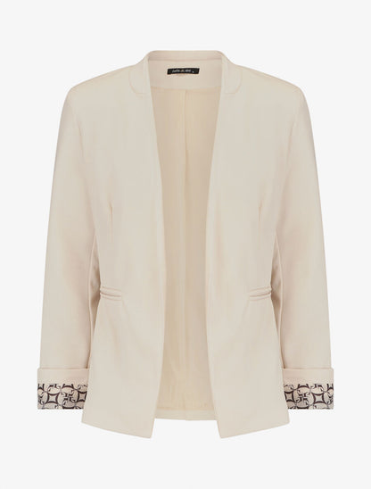Blazer manches à revers imprimé - Beige - 1