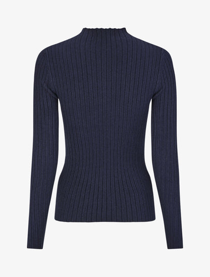Pull côtelé col montant - Marine - 2