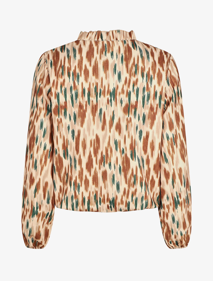 Top col volanté imprimé abstrait - Beige foncé - 2