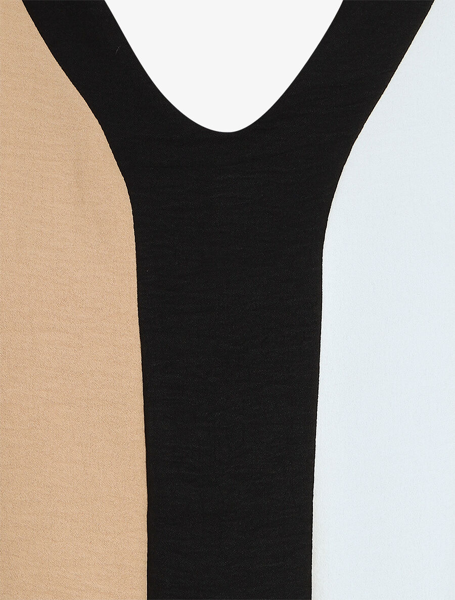 Blouse droite manches longues col V - Blanc/camel - 3