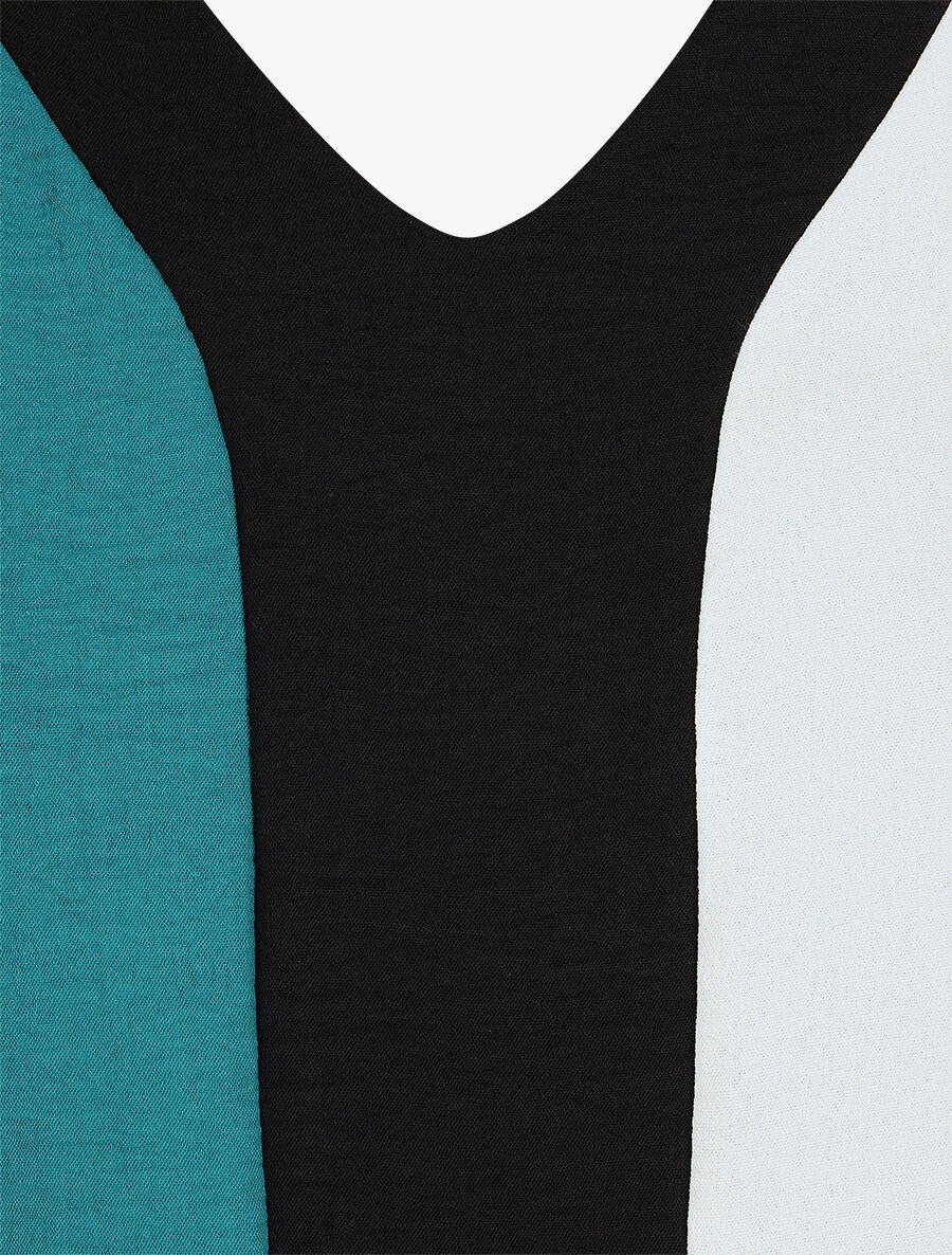 Blouse droite manches longues col V - Blanc/bleu canard - 3