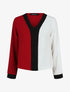 Blouse droite manches longues col V - Blanc/bordeaux - 1