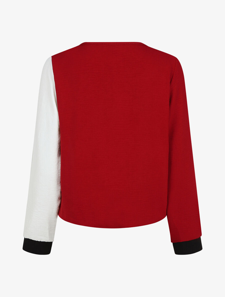 Blouse droite manches longues col V - Blanc/bordeaux - 2
