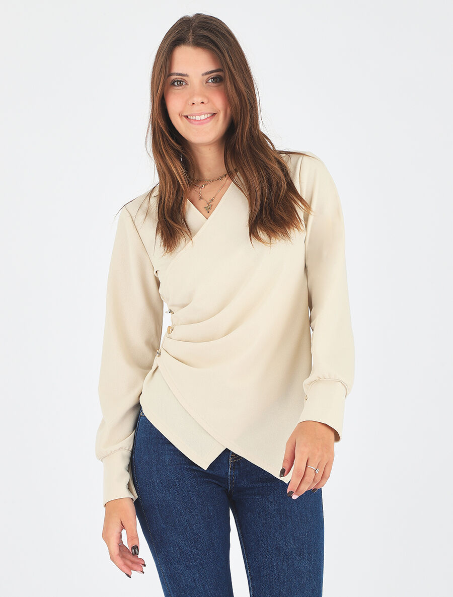 Top cache-coeur drapé - Beige - 4