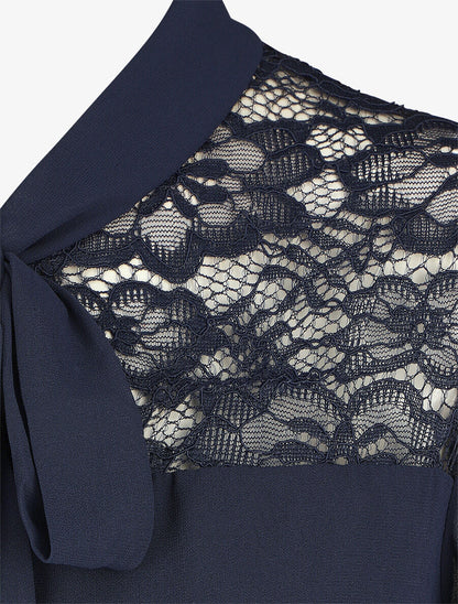 Top droit à dentelle et col lavallière - Marine - 3
