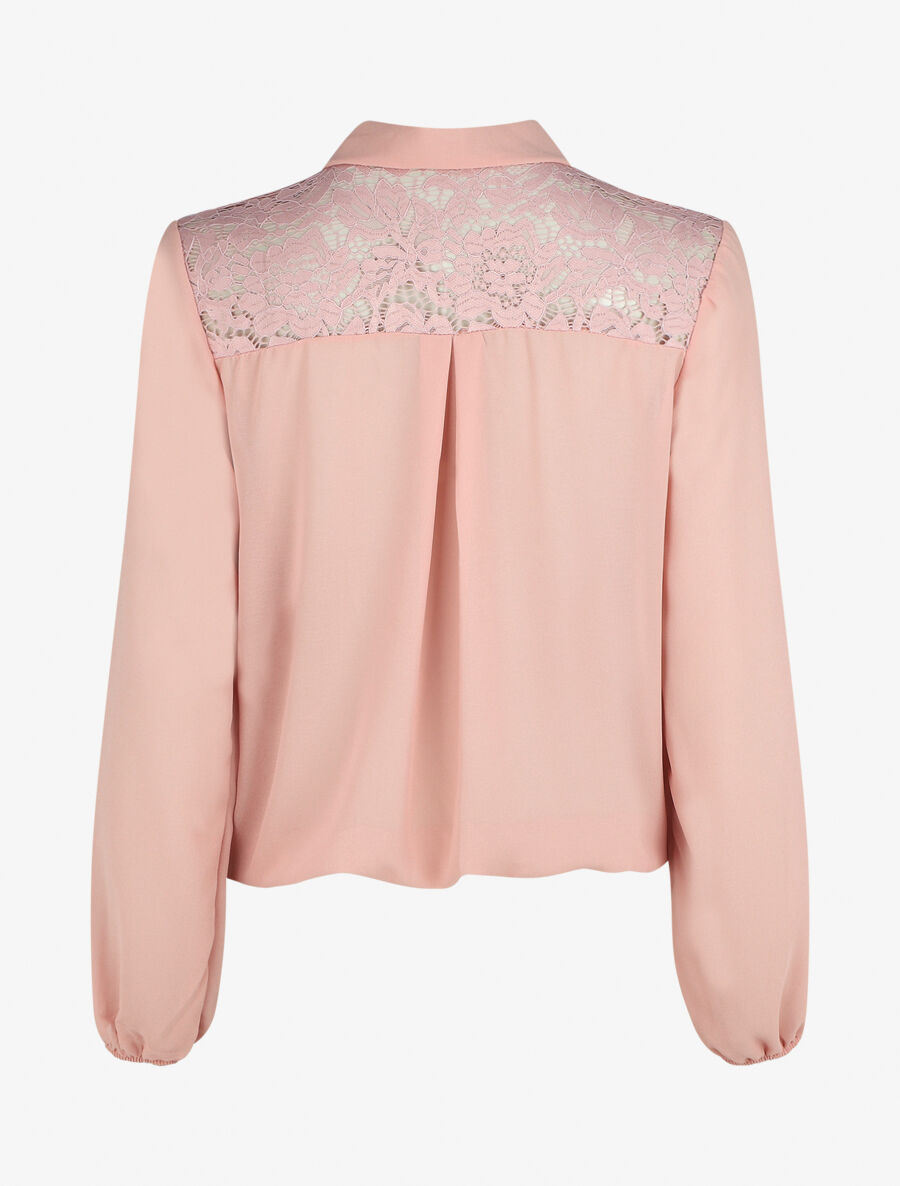 Top droit à dentelle et col lavallière - Rose - 2