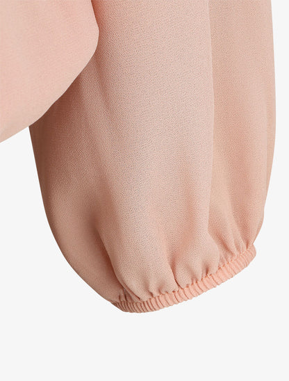 Top droit à dentelle et col lavallière - Rose - 3