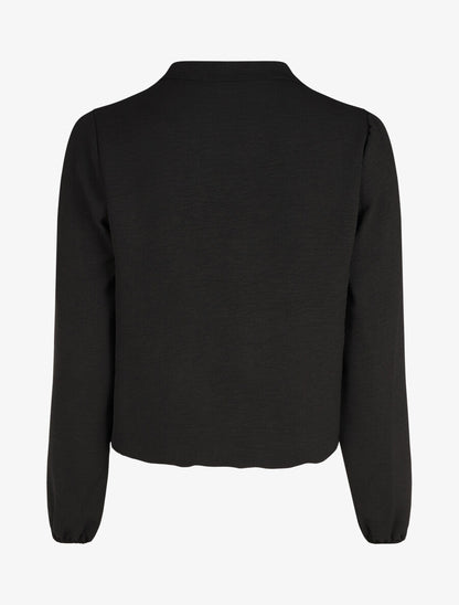 Blouse droite unie à manches longues et col V - Noir - 2