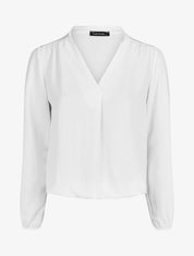 Blouse droite unie à manches longues et col V - Blanc - 7
