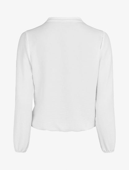 Blouse droite unie à manches longues et col V - Blanc - 2