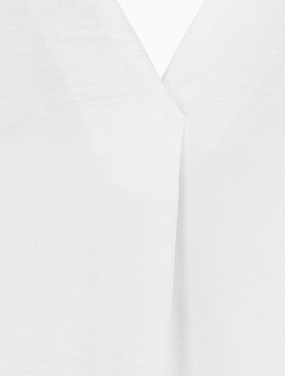 Blouse droite unie à manches longues et col V - Blanc - 3