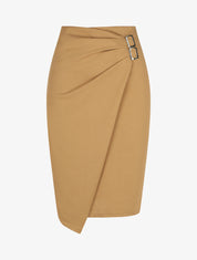 Jupe crayon taille haute style portefeuille - Camel - 4