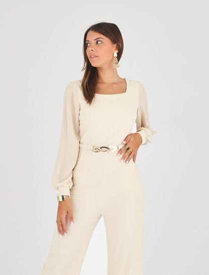 Combinaison droite manches longues - Beige - 4