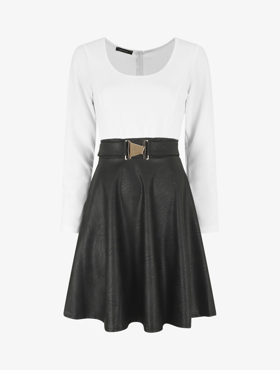 Robe patineuse simili manches longues - Blanc - 6