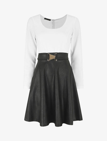 Robe patineuse simili manches longues - Blanc - 6