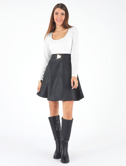 Robe patineuse simili manches longues - Blanc - 4