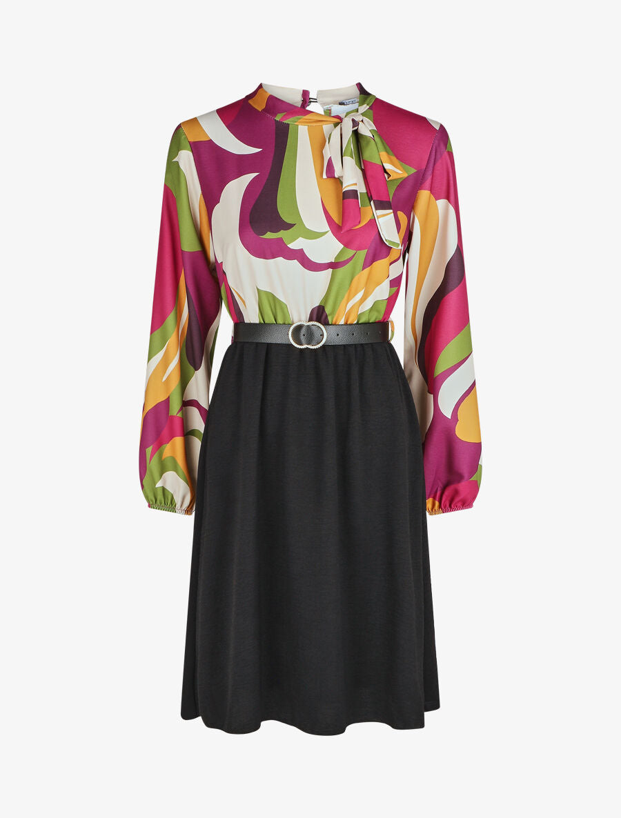 Robe évasée manches longues imprimé graphique - Prune/vert - 1