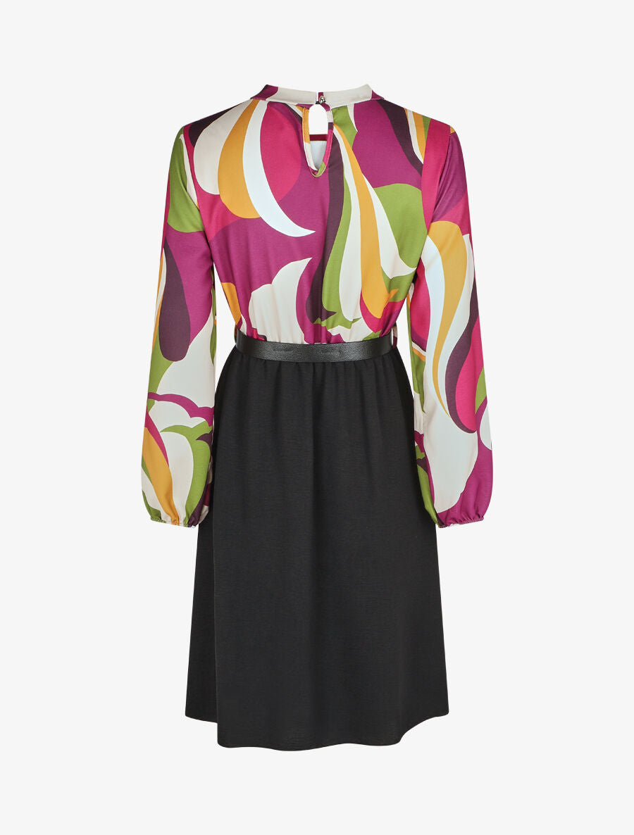Robe évasée manches longues imprimé graphique - Prune/vert - 2