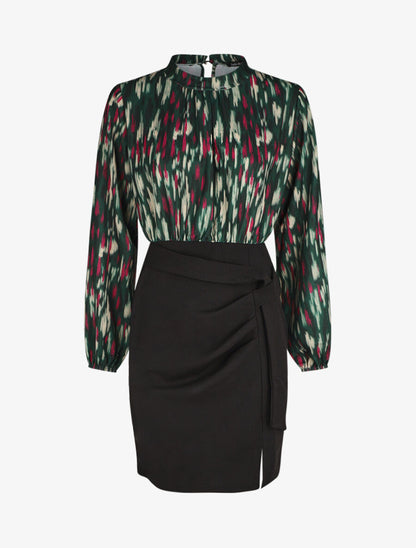 Robe courte ajustée à noeud et imprimé abstrait - Vert - 7