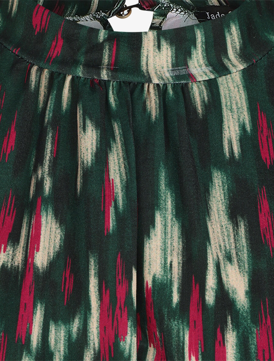 Robe courte ajustée à noeud et imprimé abstrait - Vert - 3