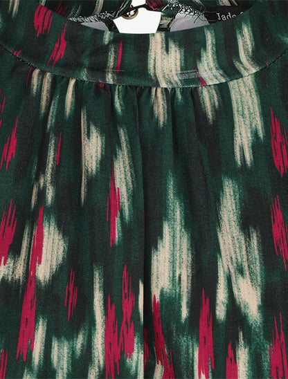 Robe courte ajustée à noeud et imprimé abstrait - Vert - 3