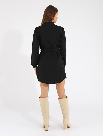 Robe chemise courte manches longues - Noir - 5
