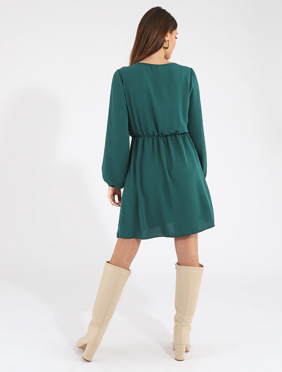 Robe courte évasée col à dentelle - Vert sapin - 5