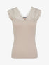 Top côtelé à épaules en dentelle - Beige - 1