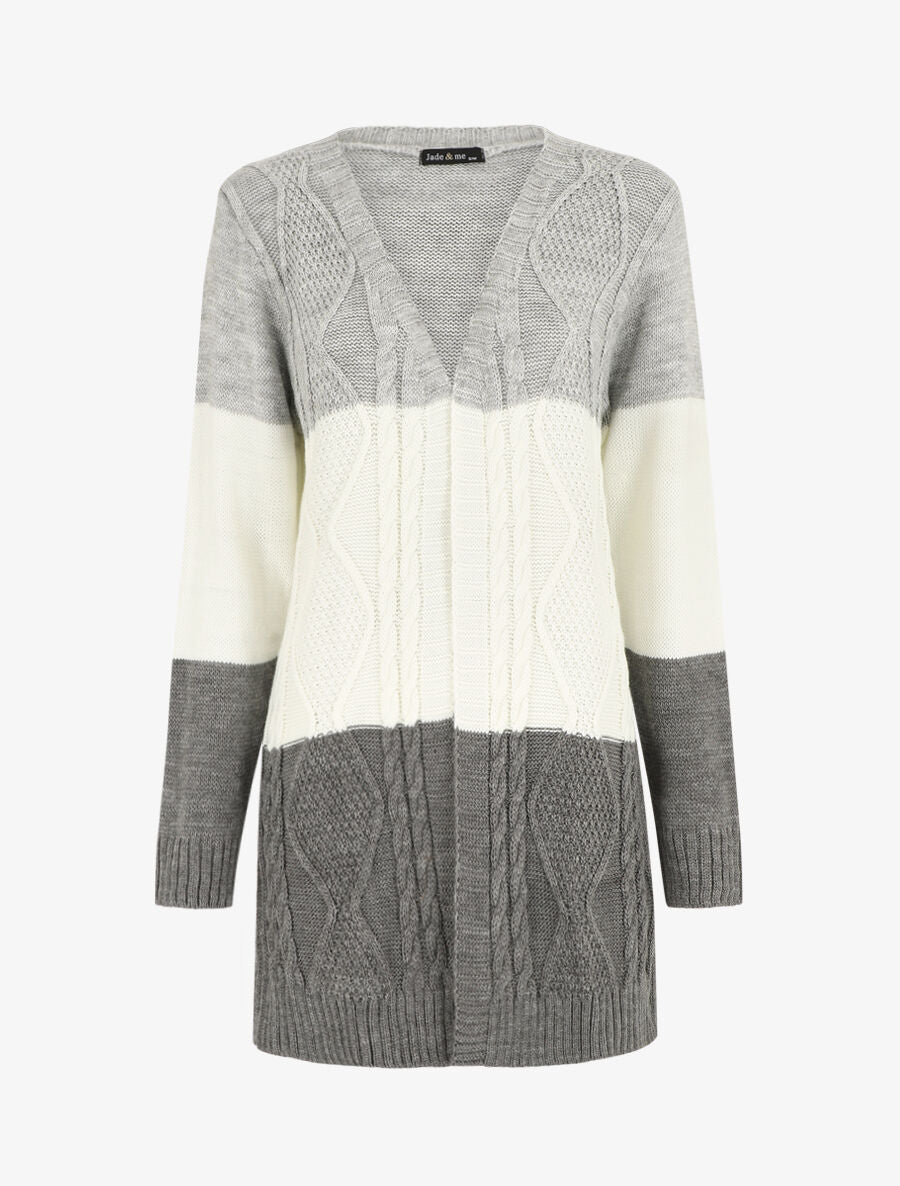 Gilet long à rayures - Gris - 1