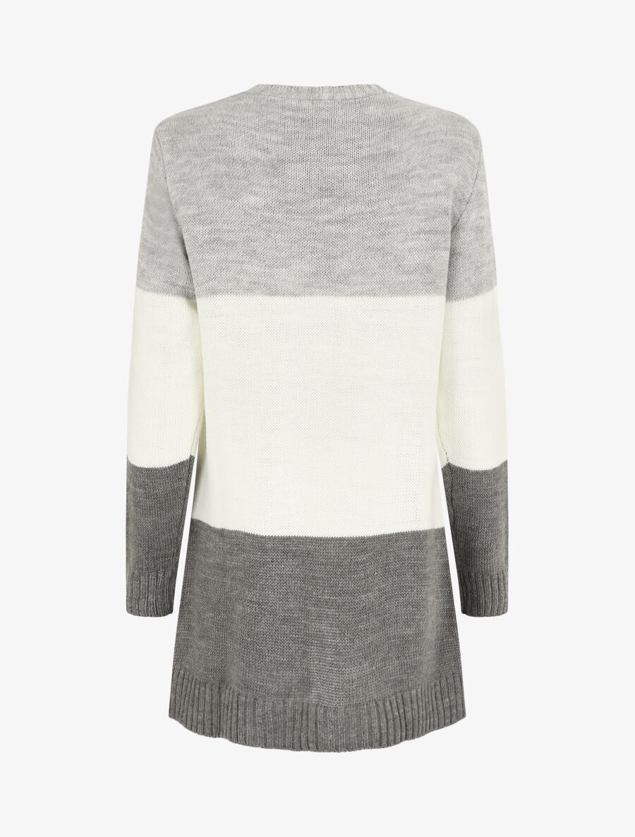 Gilet long à rayures - Gris - 2