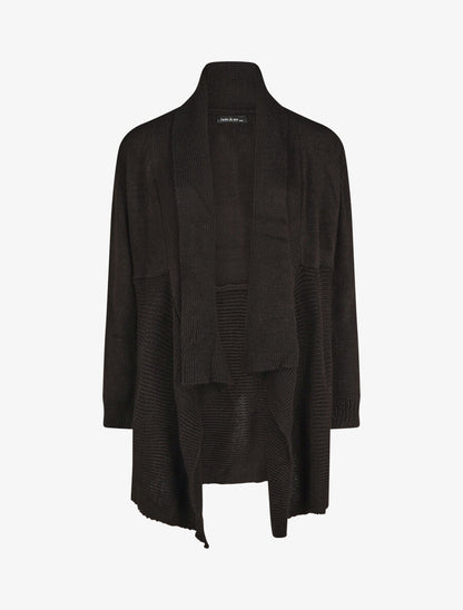 Gilet mi-long col châle - Noir - 1
