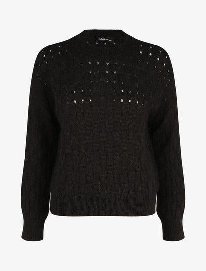 Pull droit maille fantaisie - Noir - 1