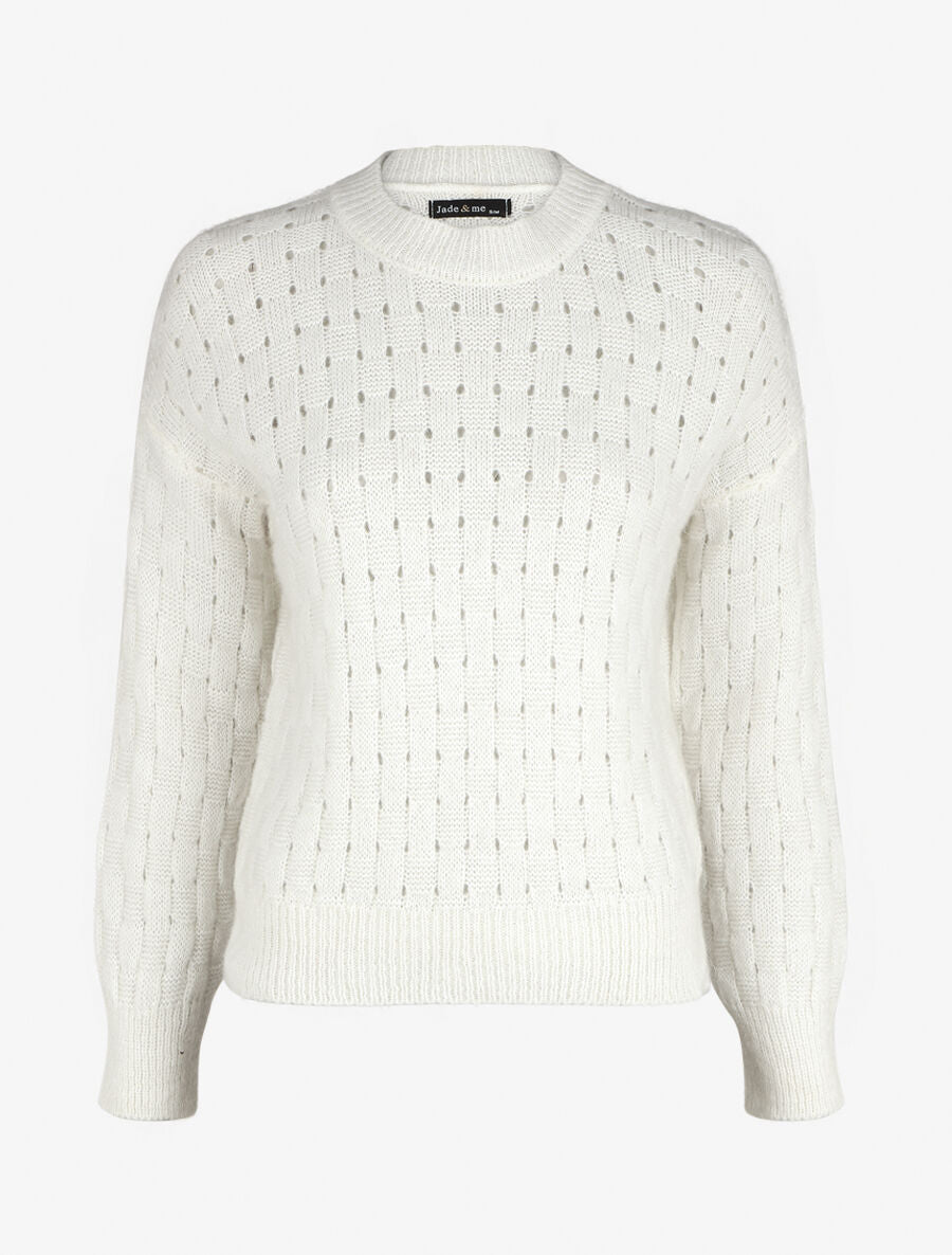 Pull droit maille fantaisie - Blanc - 1