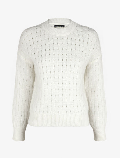 Pull droit maille fantaisie - Blanc - 1