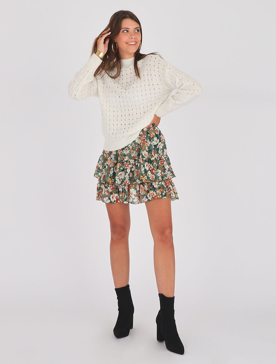 Pull droit maille fantaisie - Blanc - 6