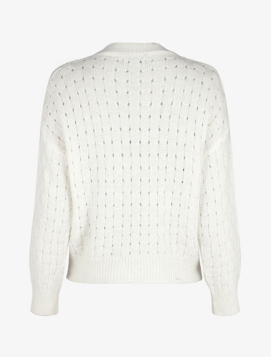 Pull droit maille fantaisie - Blanc - 2