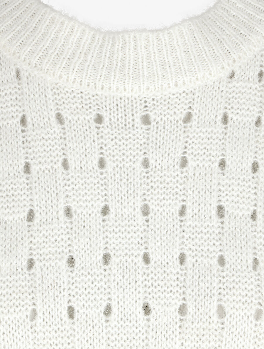 Pull droit maille fantaisie - Blanc - 3