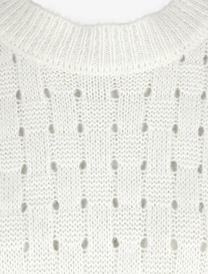 Pull droit maille fantaisie - Blanc - 3