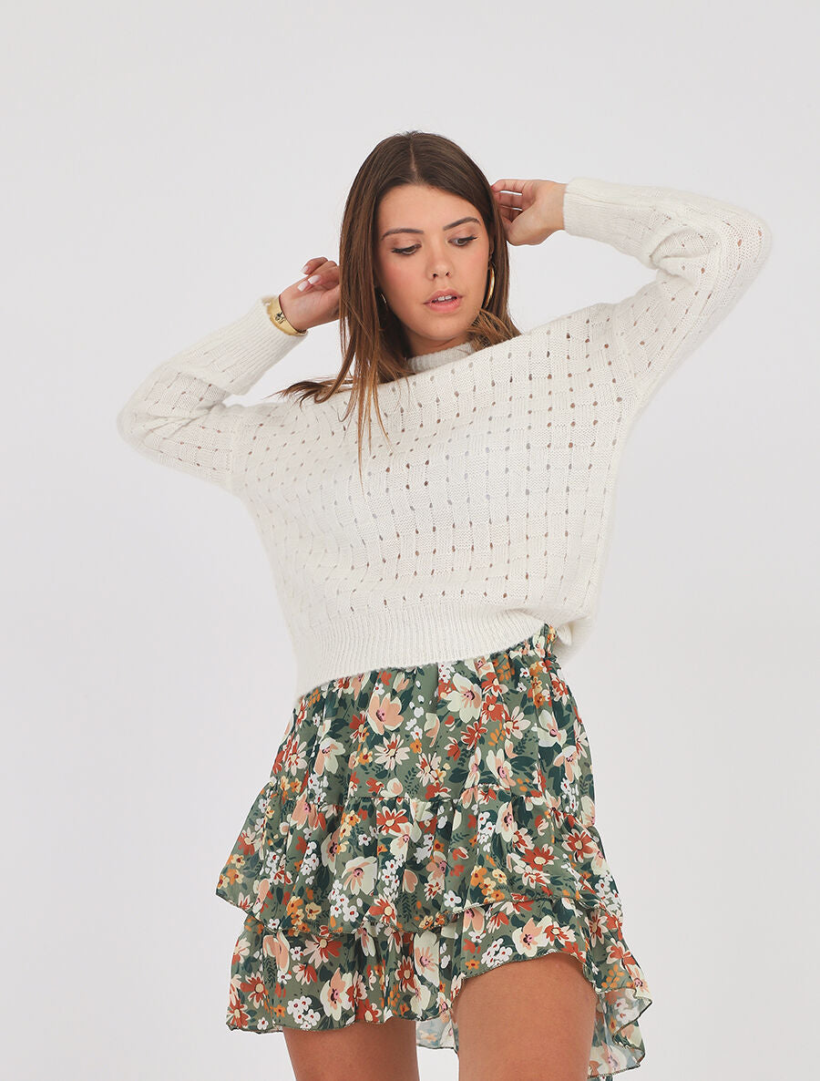 Pull droit maille fantaisie - Blanc - 5