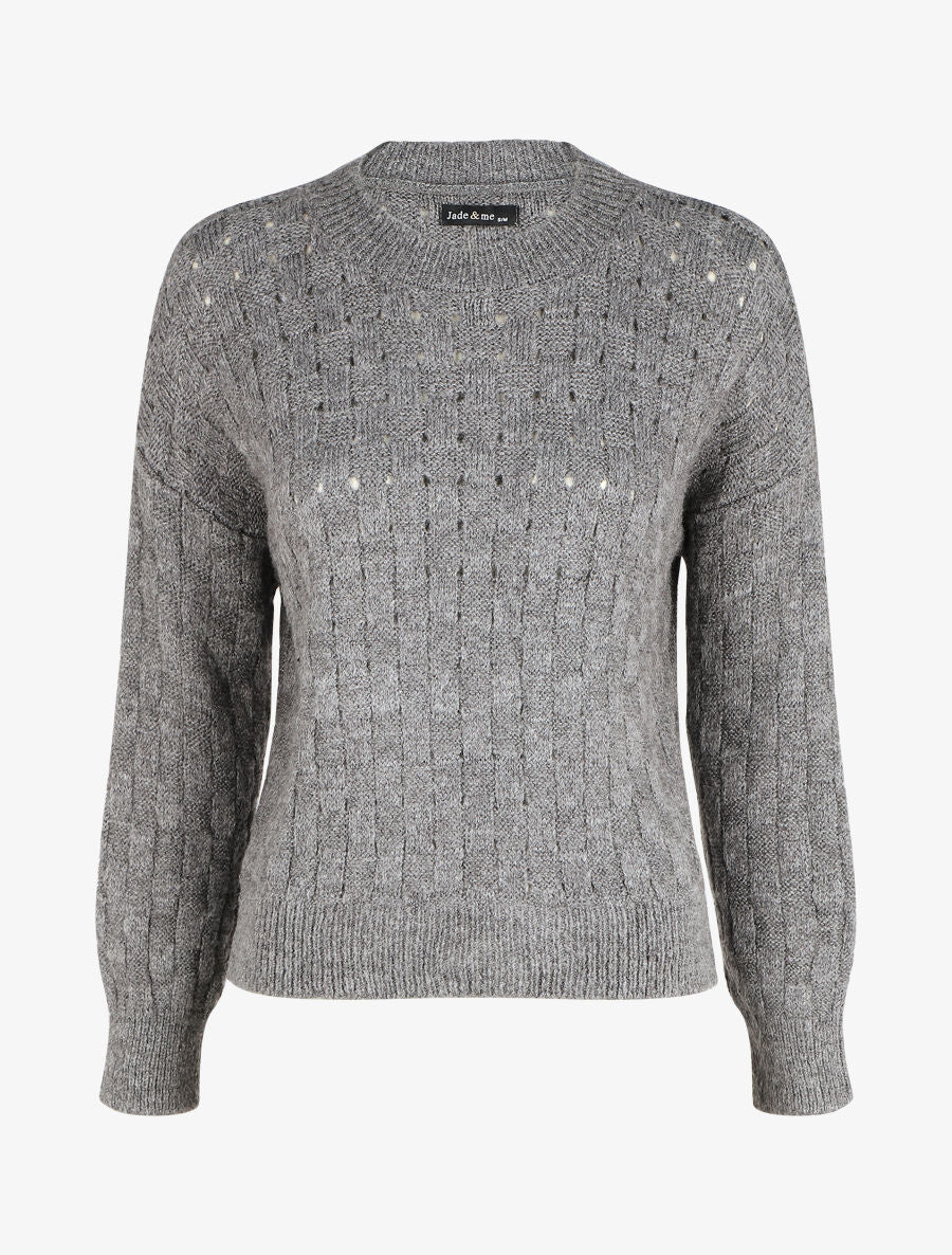Pull droit maille fantaisie - Gris - 1