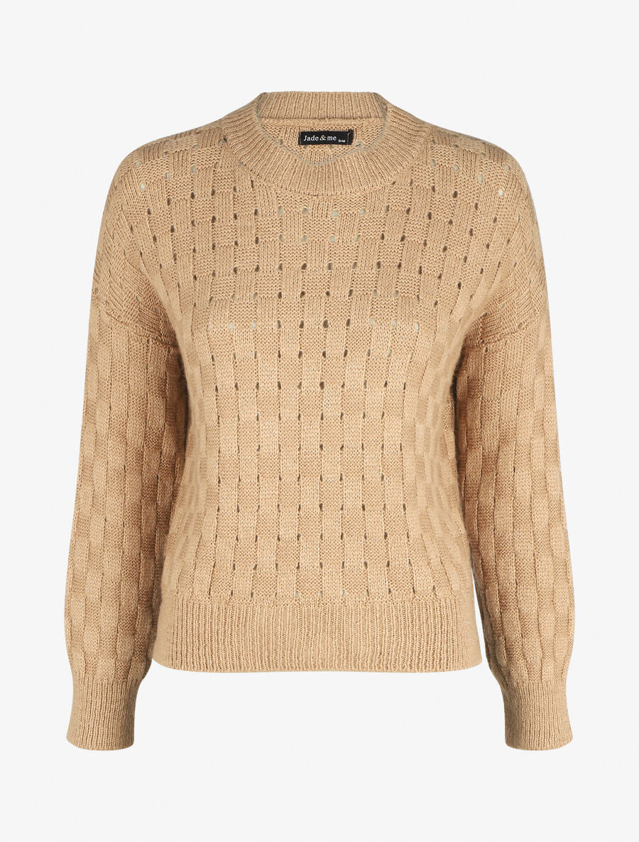 Pull droit maille fantaisie - Beige - 1