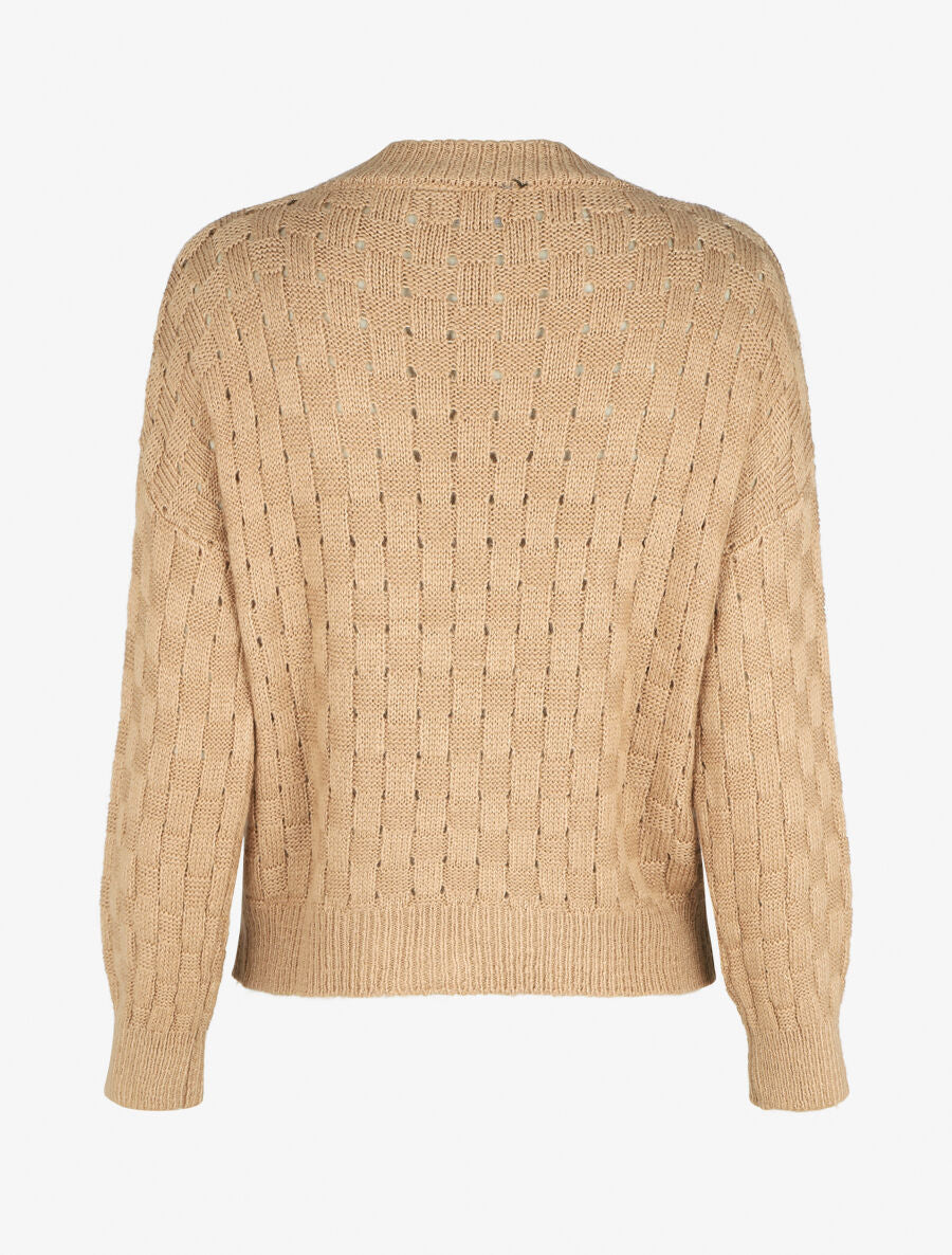 Pull droit maille fantaisie - Beige - 2