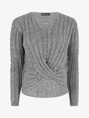 Pull droit torsadé en maille tressée - Gris - 1