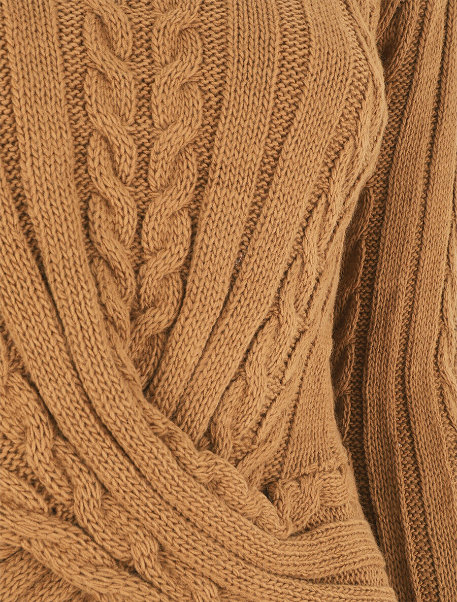 Pull droit torsadé en maille tressée - Camel - 3