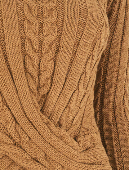 Pull droit torsadé en maille tressée - Camel - 3