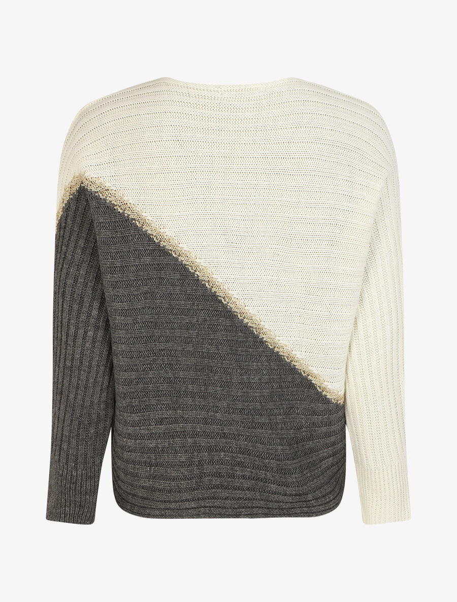 Pull loose manches chauve-souris - Blanc/gris - 2